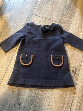 Baby Hope and Henry Navy Bow-Front A-Line Dress with Contrast Pocket Trim 3-6m